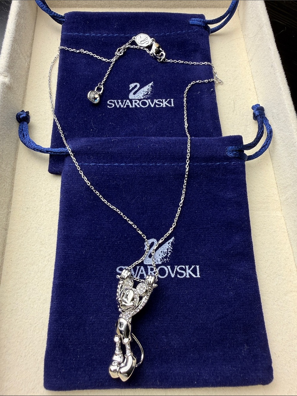 Swarovski Silver Mickey Mouse Pendant Necklace with Clear Crystal Accents